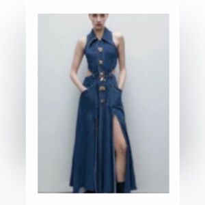 Urban Revivo Elegant Blue Denim Maxi Dress